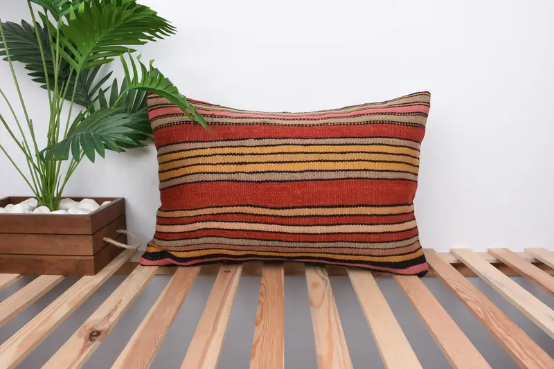 Cozy Throw Pillow Cover, Kilim Cushion Sham, Pillow Sham, Pillow for Sofa, 16x24 Red Pillow Sham, Boho Pillow, Office Chair Cushion - 1