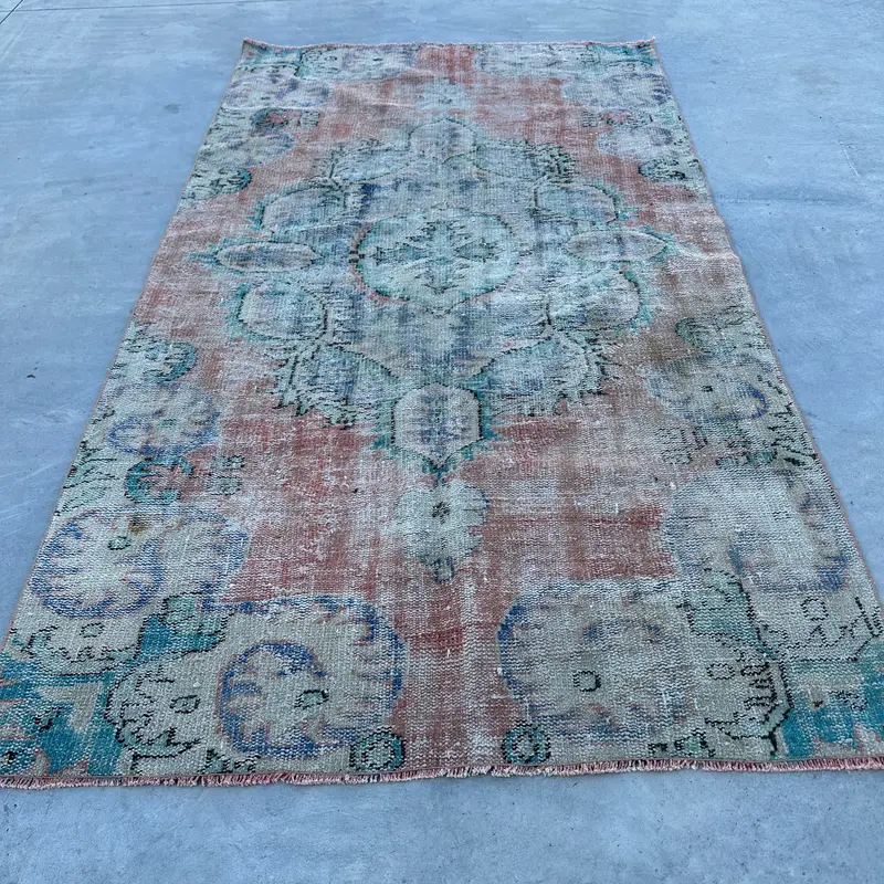 4,2x7,4 ft Vintage Teppich, türkischer Teppich, bronzegrüner marokkanischer Teppich - 1