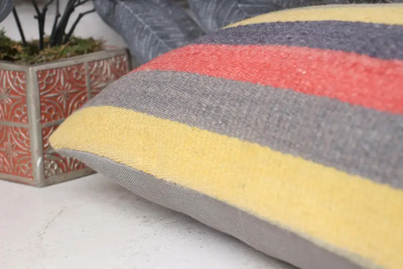 Chair Cushion Cover, Boho Pillow, 12x24 Yellow Cushion, Cotton Pillow, Ethnical Kilim Rug Pillow, Vintage Kilim Pillow, Pillow Sham - 7
