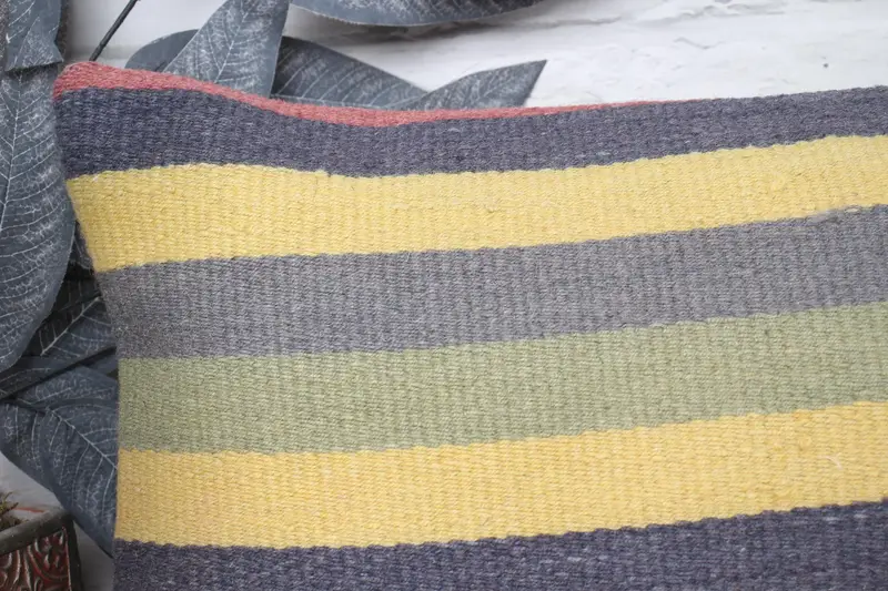 Chair Cushion Cover, Boho Pillow, 12x24 Yellow Cushion, Cotton Pillow, Ethnical Kilim Rug Pillow, Vintage Kilim Pillow, Pillow Sham - 2