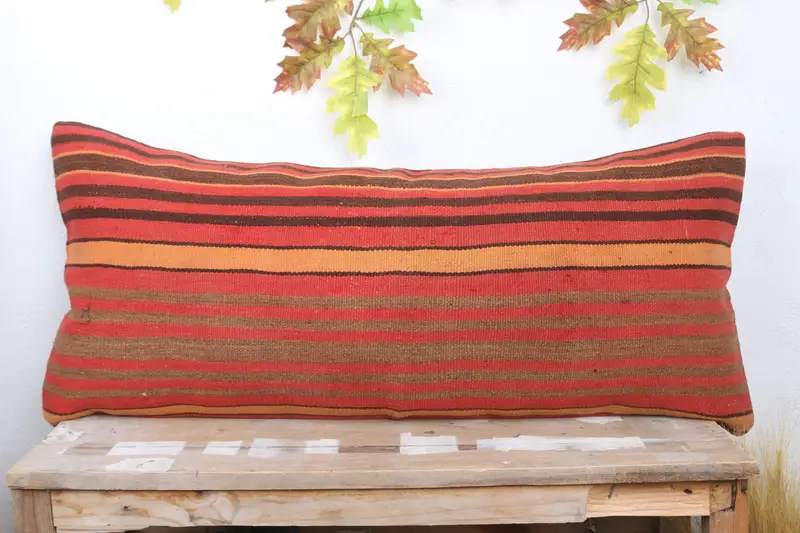 Kilim Cushion Sham, Bed Cushion Case, Comfy Throw Cushion, 16x36 Red Pillow Sham, Turkish Kilim Pillow, Vintage Pillow, Cushion Cover - 2