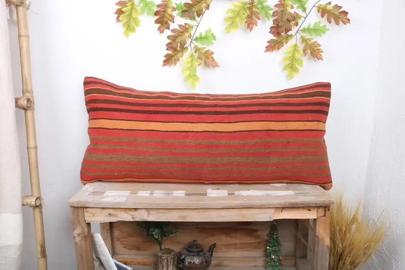 Kilim Cushion Sham, Bed Cushion Case, Comfy Throw Cushion, 16x36 Red Pillow Sham, Turkish Kilim Pillow, Vintage Pillow, Cushion Cover - 1