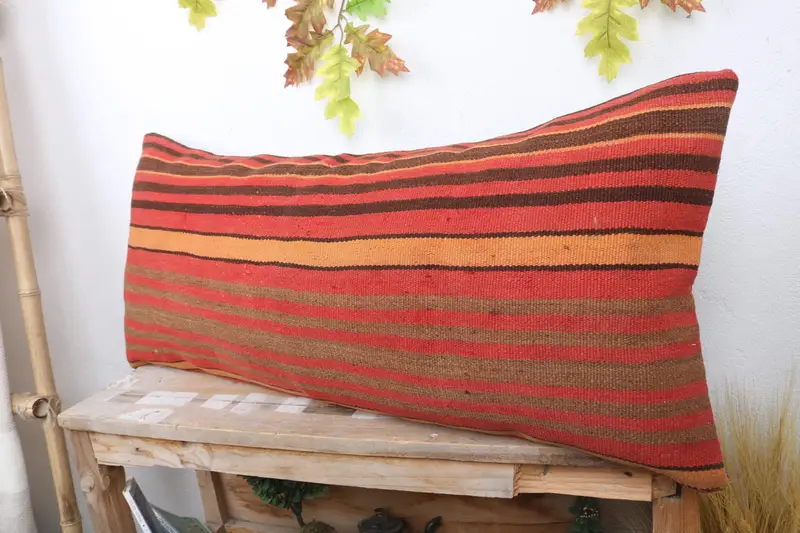 Kilim Cushion Sham, Bed Cushion Case, Comfy Throw Cushion, 16x36 Red Pillow Sham, Turkish Kilim Pillow, Vintage Pillow, Cushion Cover - 4