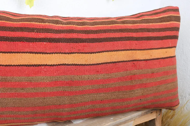 Kilim Cushion Sham, Bed Cushion Case, Comfy Throw Cushion, 16x36 Red Pillow Sham, Turkish Kilim Pillow, Vintage Pillow, Cushion Cover - 5