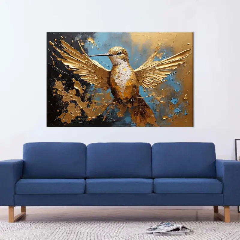 Modern Coastal Luxury: Gold Bird Printed Canvas Art