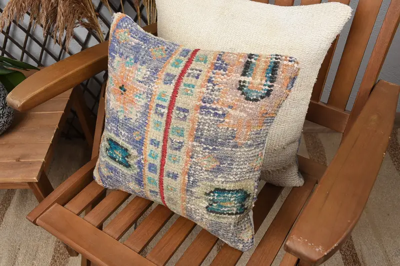 Cushion Case, Pillow for Sofa, Interior Designer Pillow, Kilim Pillow Cover, Turkish Rugs Pillow Case, 14x14 Blue Cushion Cover - 5