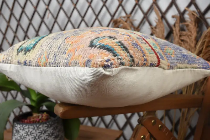 Cushion Case, Pillow for Sofa, Interior Designer Pillow, Kilim Pillow Cover, Turkish Rugs Pillow Case, 14x14 Blue Cushion Cover - 6