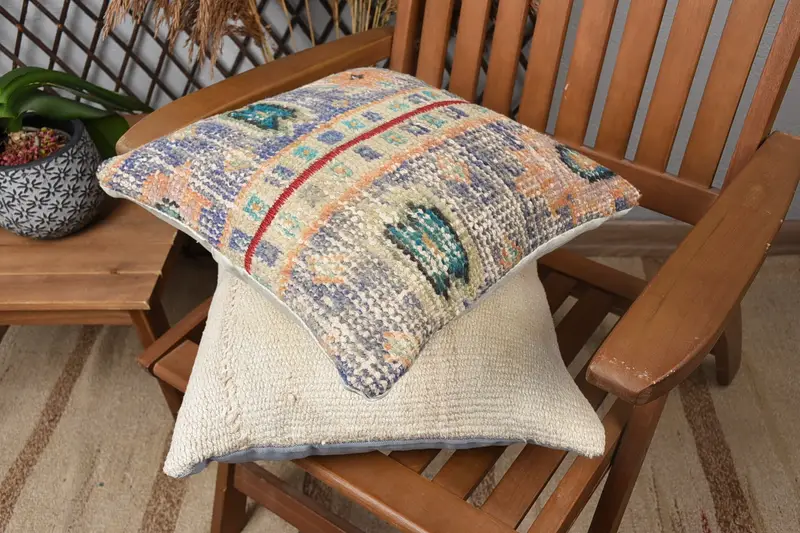 Cushion Case, Pillow for Sofa, Interior Designer Pillow, Kilim Pillow Cover, Turkish Rugs Pillow Case, 14x14 Blue Cushion Cover - 4