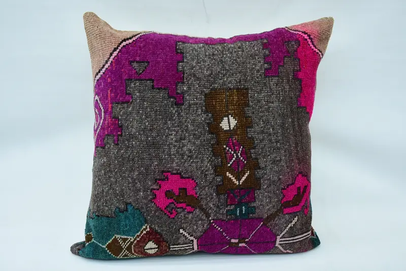 Contemporary Vintage Gray Pillowcase, Seasonal Decor Moroccan Large Square Birthday Gift Cushion - 1