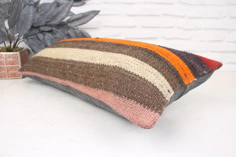 Kilim Cushion Sham, Luxury Cushion, 12x24 Orange Cushion Case, Toss Cushion Cover, Pillow for Sofa, Cushion, Kilim Pillow, Yoga Cushion - 6