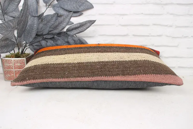 Kilim Cushion Sham, Luxury Cushion, 12x24 Orange Cushion Case, Toss Cushion Cover, Pillow for Sofa, Cushion, Kilim Pillow, Yoga Cushion - 5