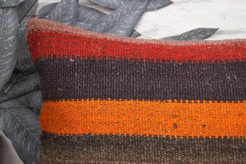 Kilim Cushion Sham, Luxury Cushion, 12x24 Orange Cushion Case, Toss Cushion Cover, Pillow for Sofa, Cushion, Kilim Pillow, Yoga Cushion - 2