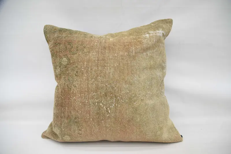Large Square Turkish Pillow Case, Green Handwoven Antique 32x32 inch Cushion - 1