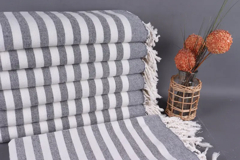 Turkish Towel Navy Striped Organic Cotton, 40x67 Inches