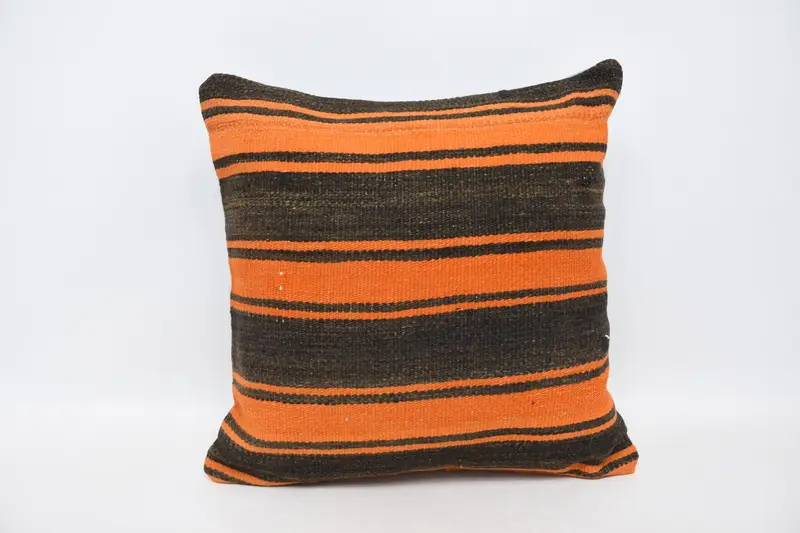 Cojín vintage marrón, funda de almohada cuadrada pequeña marroquí a rayas de 20x20 cm - 1