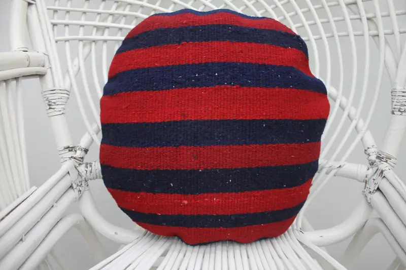 Handgefertigtes besticktes rosa Wurfkissen, Vintage gestreiftes Kissen