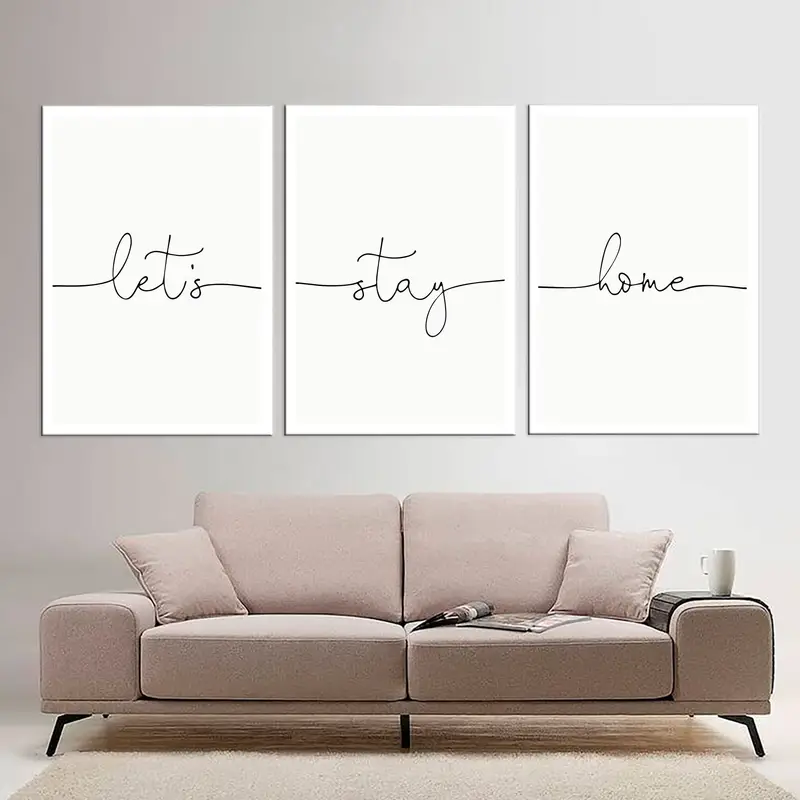 Canvas Decor, Let's Stay Home Wall Art Canvas, Canvas Print, White Wall Hanging Decor, Canvas Painting,Home Decor Wall Art, Framed Painting, - 5