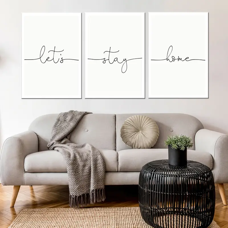 Canvas Decor, Let's Stay Home Wall Art Canvas, Canvas Print, White Wall Hanging Decor, Canvas Painting,Home Decor Wall Art, Framed Painting, - 1