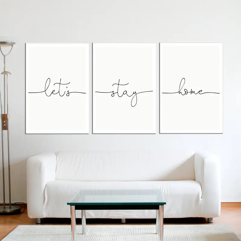 Canvas Decor, Let's Stay Home Wall Art Canvas, Canvas Print, White Wall Hanging Decor, Canvas Painting,Home Decor Wall Art, Framed Painting, - 3