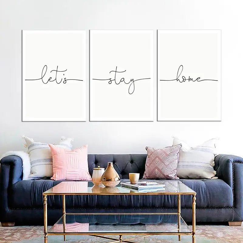 Canvas Decor, Let's Stay Home Wall Art Canvas, Canvas Print, White Wall Hanging Decor, Canvas Painting,Home Decor Wall Art, Framed Painting, - 2