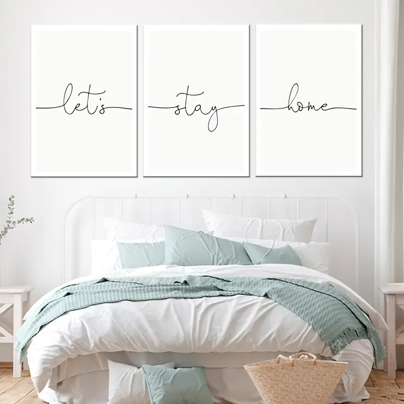 Canvas Decor, Let's Stay Home Wall Art Canvas, Canvas Print, White Wall Hanging Decor, Canvas Painting,Home Decor Wall Art, Framed Painting, - 4