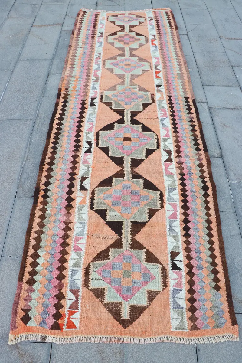 Orange Rug, 3,2x9,8 ft Abstract Pattern