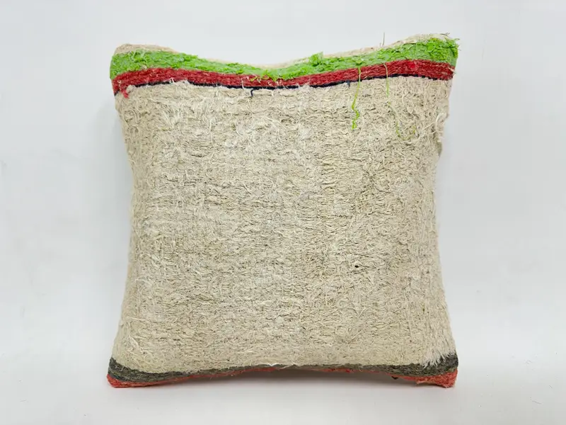 Ethnic Pillow Cover Cushion Case, Interior Designer Pillow, 16x16 Beige Cushion Cover, Turkish Pillow, Kilim Cushion Sham, Pillow Case - 1