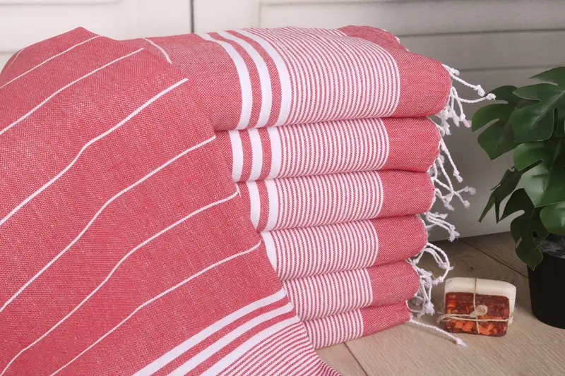 Red Cotton Tea Towel Striped Dish Towel, 24x40 Inches