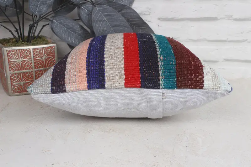 Interior Designer Pillow, Retro Pillow Case, Throw Kilim Pillow, 12x12 Blue Pillow, Turkish Kilim Pillow, Pillow Cover - 5
