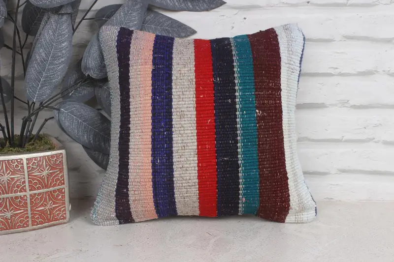 Interior Designer Pillow, Retro Pillow Case, Throw Kilim Pillow, 12x12 Blue Pillow, Turkish Kilim Pillow, Pillow Cover - 1