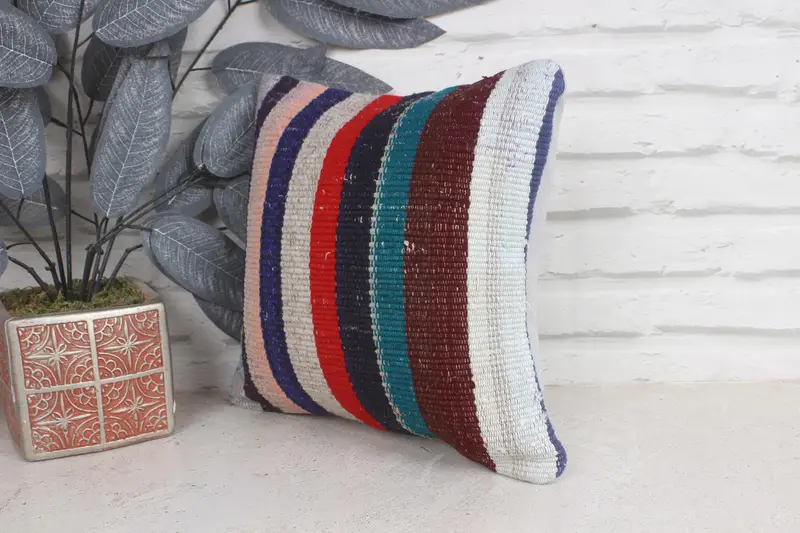 Interior Designer Pillow, Retro Pillow Case, Throw Kilim Pillow, 12x12 Blue Pillow, Turkish Kilim Pillow, Pillow Cover - 3