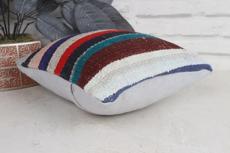 Interior Designer Pillow, Retro Pillow Case, Throw Kilim Pillow, 12x12 Blue Pillow, Turkish Kilim Pillow, Pillow Cover - 6