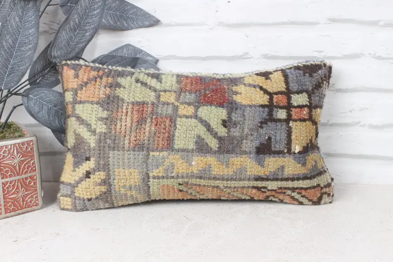 Interior Designer Pillow, Vintage Kilim Pillow Cushion Cover, Pillow Cover, Pillow for Sofa, Vintage Kilim Throw Pillow, 8x16 Blue Pillow Case - 1