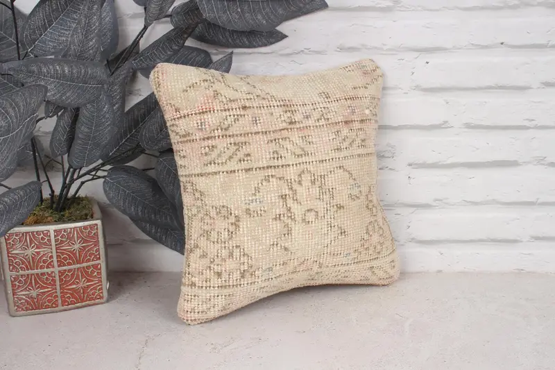 Cushion Case, Sofa Bolster Cushion, Kilim Pillow Cover, Aztec Pillow Cover, Gift Pillow, 12x12 Beige Cushion Case, Vintage Kilim Pillow - 3