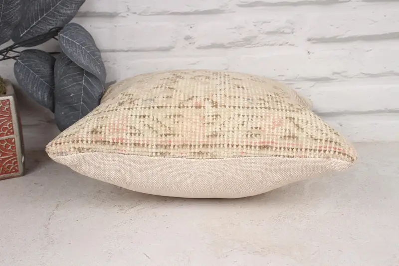 Cushion Case, Sofa Bolster Cushion, Kilim Pillow Cover, Aztec Pillow Cover, Gift Pillow, 12x12 Beige Cushion Case, Vintage Kilim Pillow - 5
