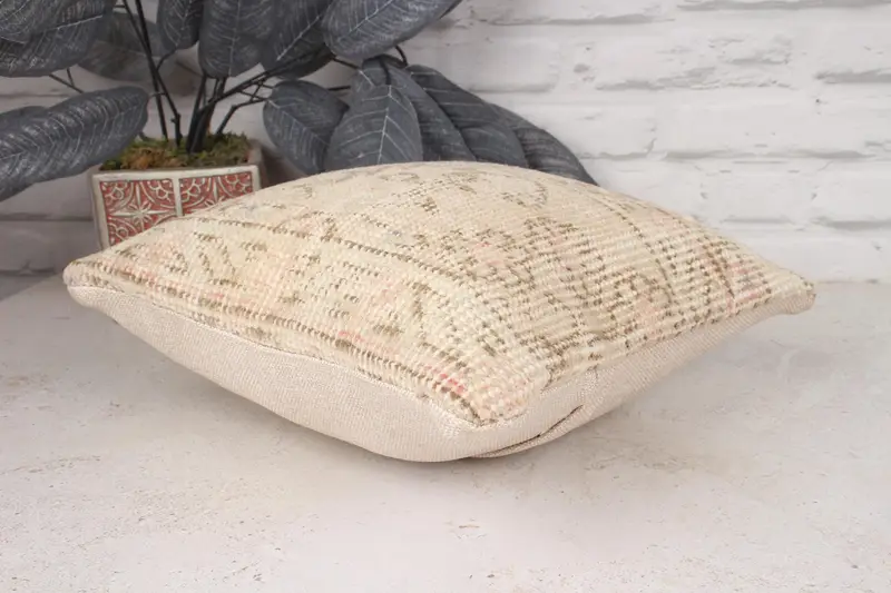 Cushion Case, Sofa Bolster Cushion, Kilim Pillow Cover, Aztec Pillow Cover, Gift Pillow, 12x12 Beige Cushion Case, Vintage Kilim Pillow - 6