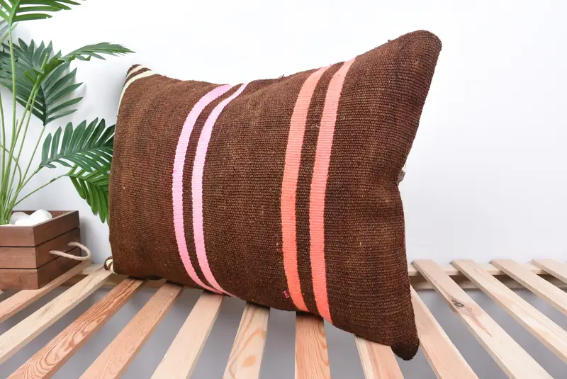 Kilim Cushion Sham, 20x28 Brown Pillow Cover, Interior Designer Pillow, Cushion, Oriental Cushion Cover, Luxury Pillow, Turkish Pillow - 5