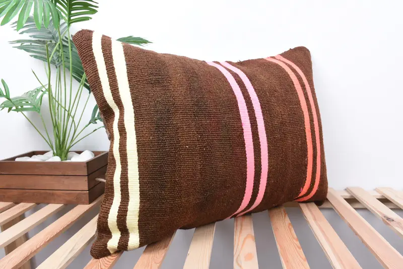 Kilim Cushion Sham, 20x28 Brown Pillow Cover, Interior Designer Pillow, Cushion, Oriental Cushion Cover, Luxury Pillow, Turkish Pillow - 4