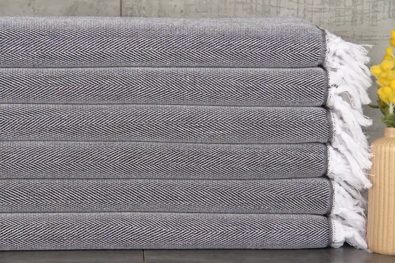 Monogram Dish Towel Turkish Hand Towel Black Herringbone Towel 18x34 Inches