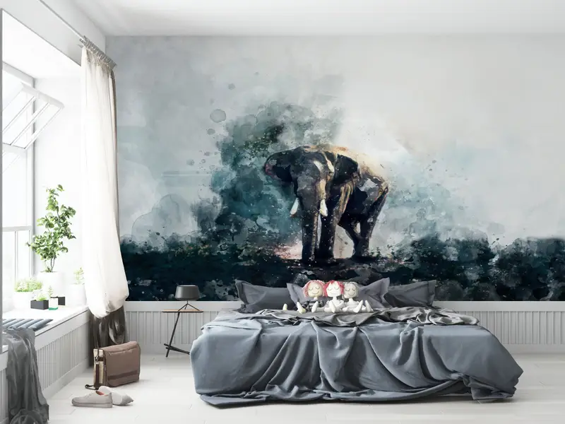 Zarif Baskılı Duvar Kağıdı: Soyut Suluboya Fil Tasarımı