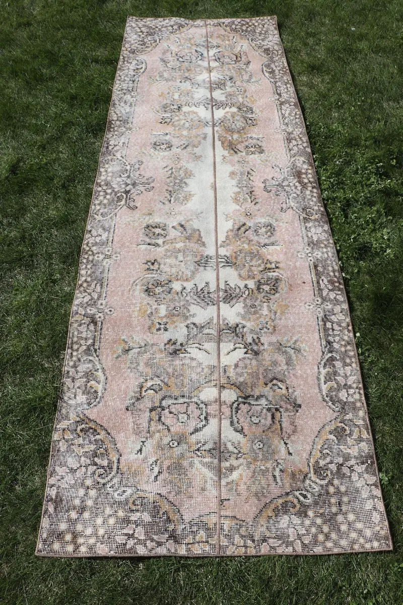 Orange & Beige Rug, 3x9.6 ft Patchwork Design