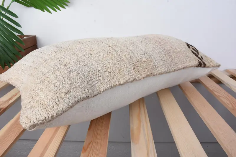 Antique Pillows, Interior Designer Pillow, Neutral Throw Pillow Sham, 12x24 Beige Cushion, Pillow Case, Ethnical Kilim Rug Pillow - 6