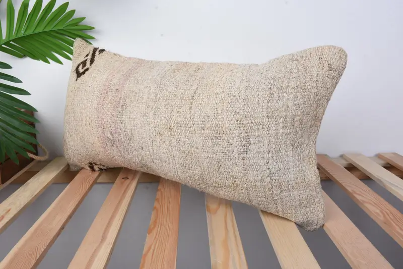 Antique Pillows, Interior Designer Pillow, Neutral Throw Pillow Sham, 12x24 Beige Cushion, Pillow Case, Ethnical Kilim Rug Pillow - 4
