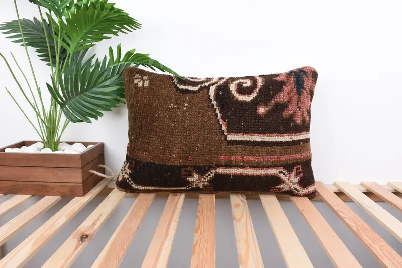Pillow, Pillow for Sofa, 16x24 Brown Cushion Cover, Lounge Throw Pillow Case, Turkish Kilim Pillow, Kilim Cushion Sham, Tapestry Pillow - 1