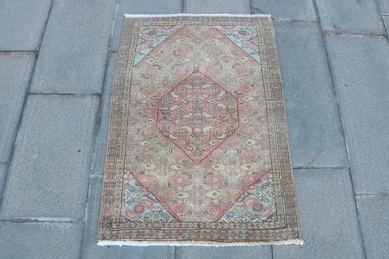 Oushak Rug, 2.1x3.1 ft Vintage Rug, Red Oriental Rug Wool - 1