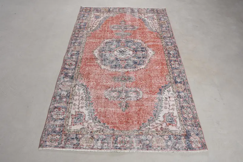 Rot-blau karierter Teppich, 3,8 x 6,4 Fuß, elegantes Dekor