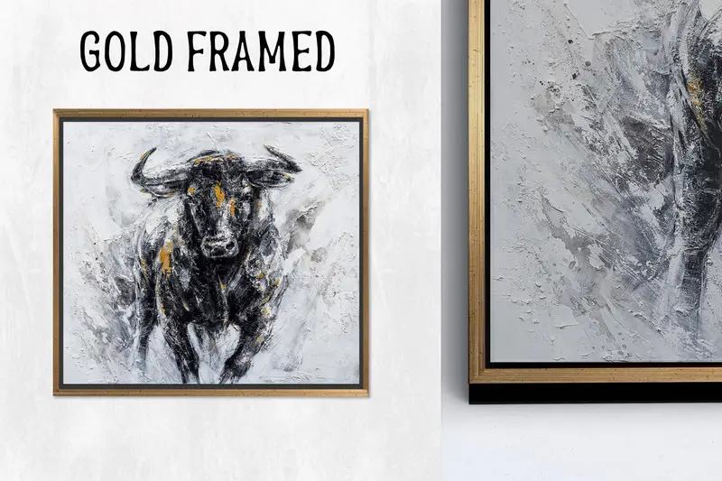 Modern Black Bull Canvas: Man Cave için Soyut İnek Sanatı