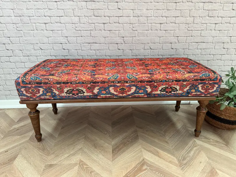 Conjunto otomano modular con patrón inspirado en Kilim, otomano de mezcla de lana turca