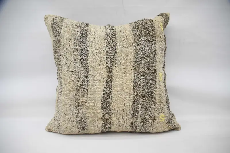 Turkish Brown Holiday Decor Pillowcase, Striped Antique 32x32 inch Pillow Sham - 1