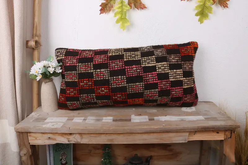 Boho Pillow Sham Cover, Pillow, Turkish Kilim Pillow, Boho Chic Cushion Cover, Turkish Pillow, 12x24 Brown Pillow, Handwoven Pillow Cover Cushion - 1